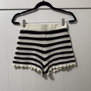 PrettyLittleThing Black and Cream Crochet Shorts